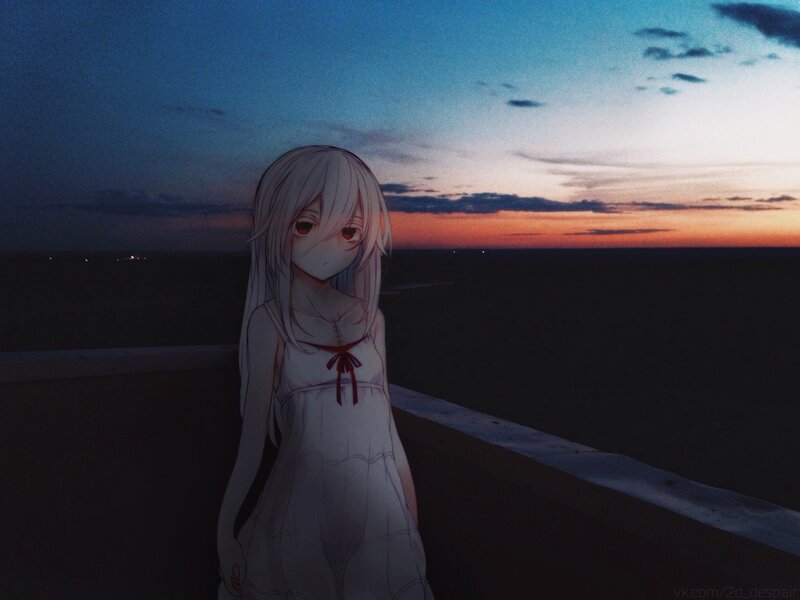 Anime Girl on Balcony — Blue, Melancholic