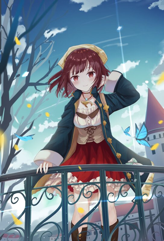 Anime Girl on Balcony — Blue, Serene, Afternoon, Digital Art, Castle