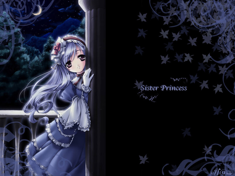 Anime Girl on Balcony — Blue, Serene, Night, Digital Art, Moon, Trees