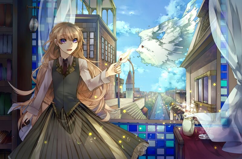 Anime Girl on Balcony — Blue