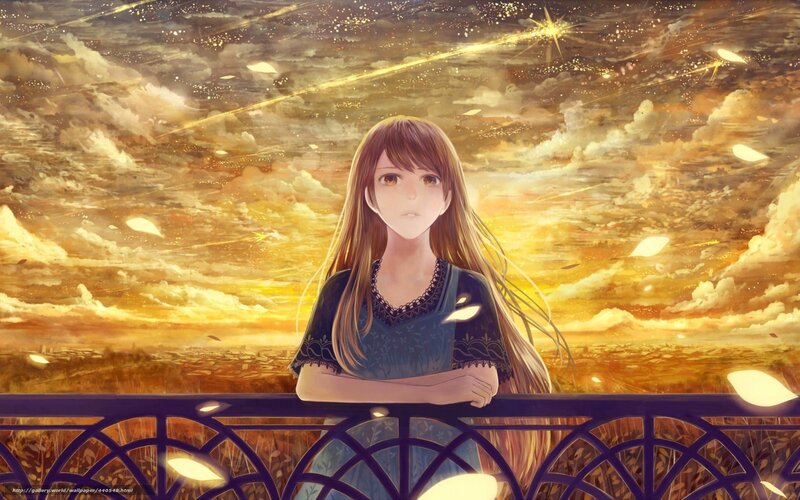 Anime Girl on Balcony — Gold