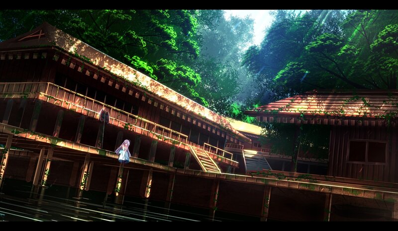 Anime Girl on Balcony — Green, Serene