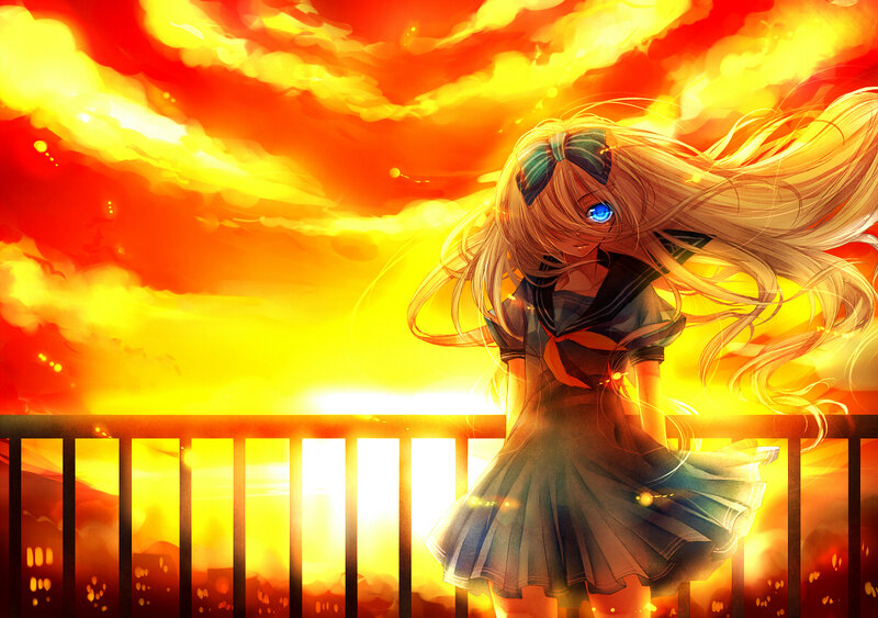 Anime Girl on Balcony — Orange, Dramatic