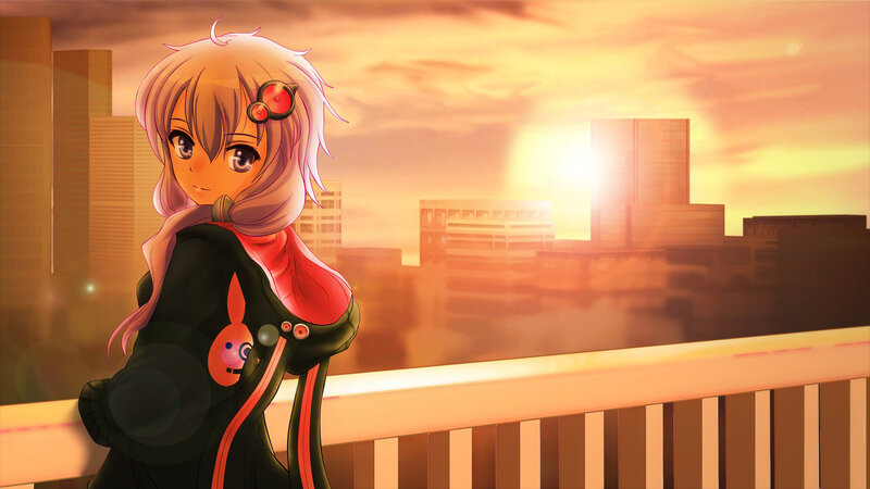 Anime Girl on Balcony — Orange, Serene, Sunset
