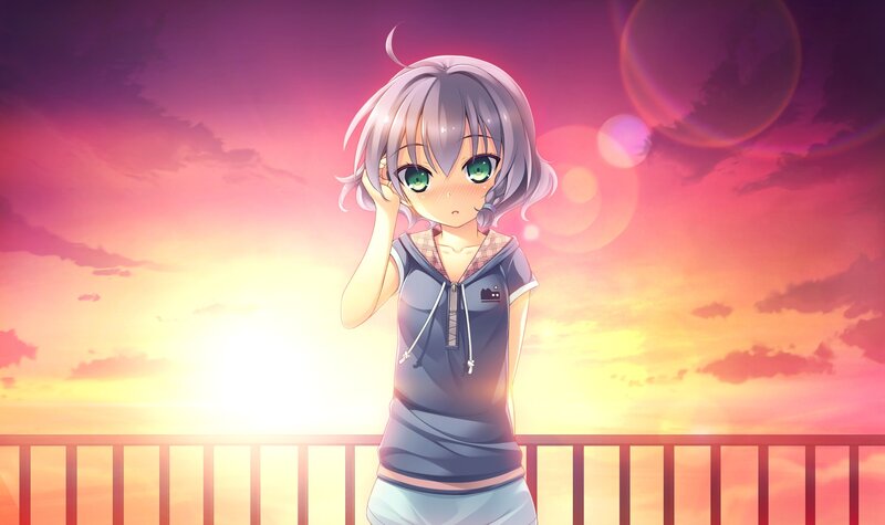 Anime Girl on Balcony — Pink, Serene, Sunset, Digital Art, Sky