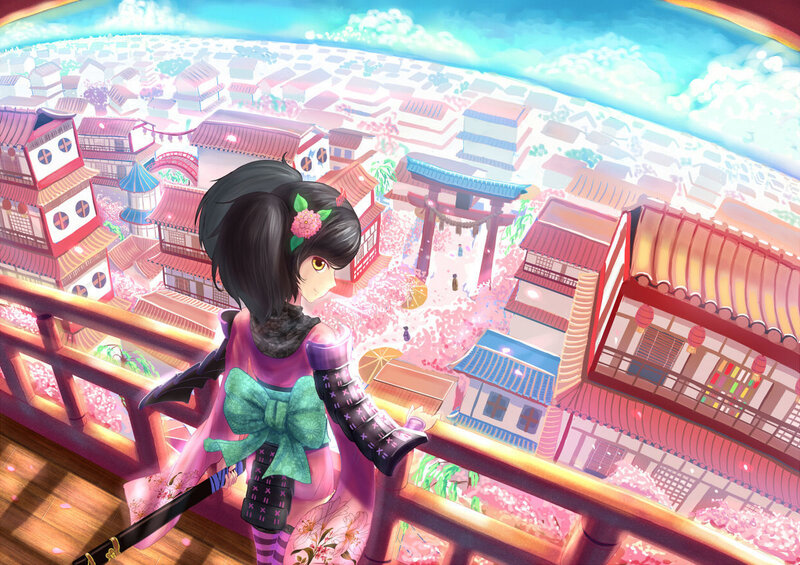 Anime Girl on Balcony — Pink, Serene