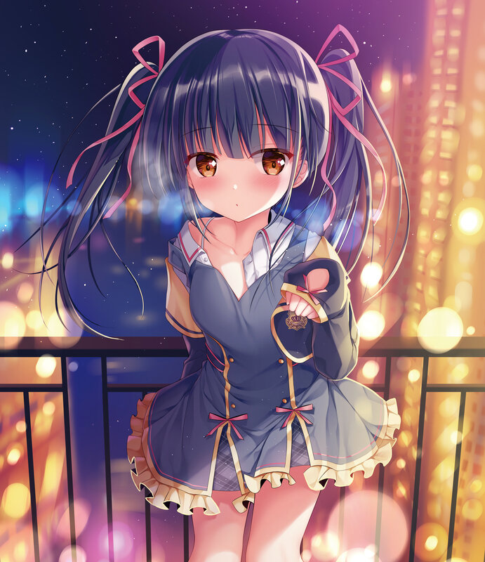 Anime Girl on Balcony — Purple, Calm, Night, Digital Art