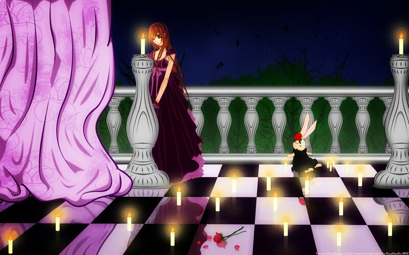 Anime Girl on Balcony — Purple, Dramatic, Night