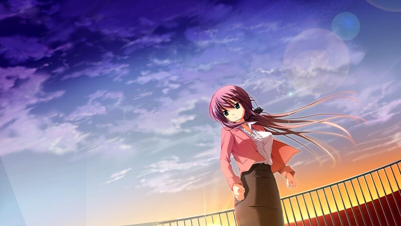 Anime Girl on Balcony — Purple, Dramatic, Sunset, Sky