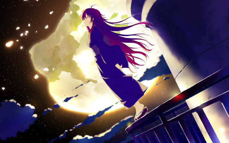 Anime Girl on Balcony — Purple, Dramatic
