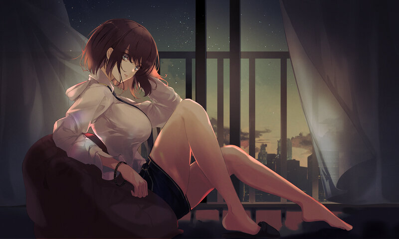 Anime Girl on Balcony — Purple, Melancholic, Night