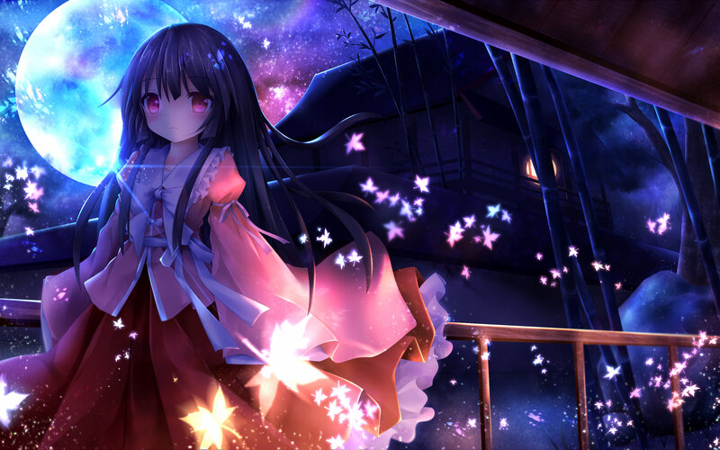 Anime Girl on Balcony — Purple, Serene, Night, Digital Art