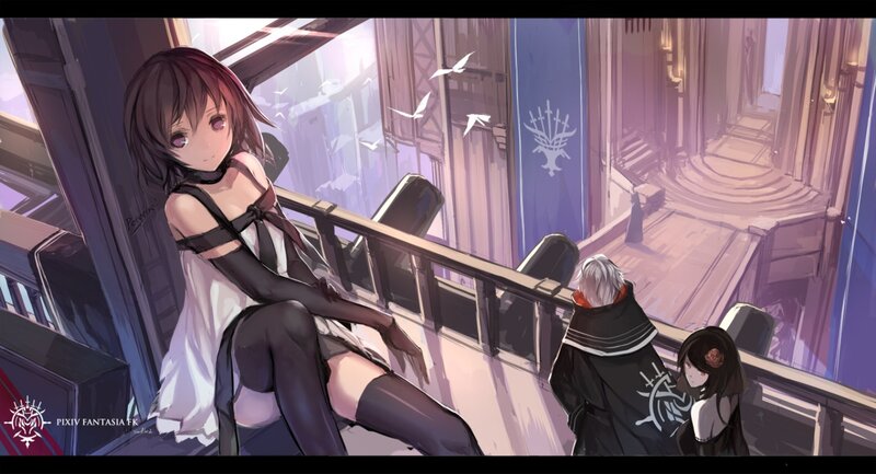 Anime Girl on Balcony — Purple, Serene, Sunset, Digital Art