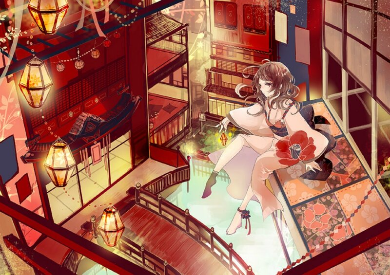 Anime Girl on Balcony — Red