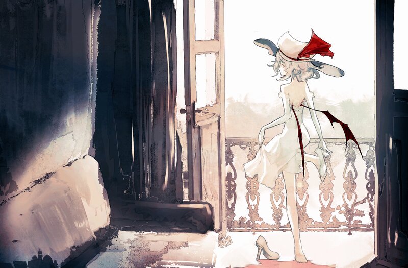 Anime Girl on Balcony — White, Dramatic