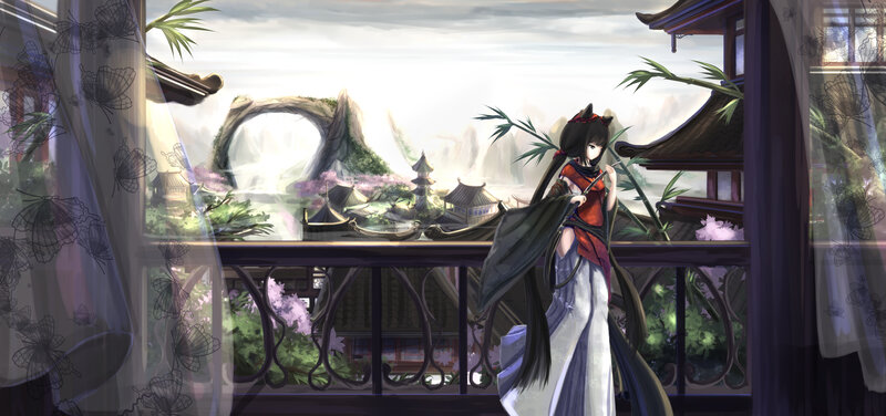 Anime Girl on Balcony — White, Serene, Morning