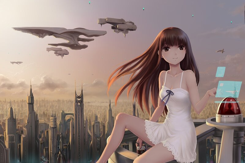 Anime Girl on Balcony — White