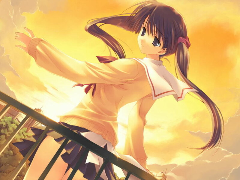 Anime Girl on Balcony — Yellow