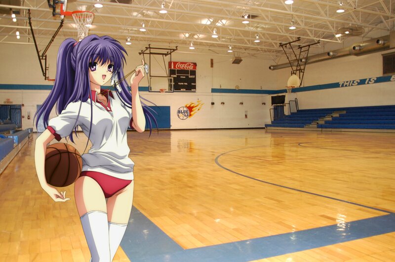 Anime girl on basketball court