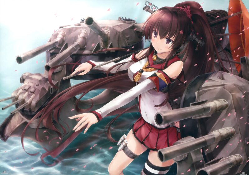 Anime Girl on Battleship — Red, Serene