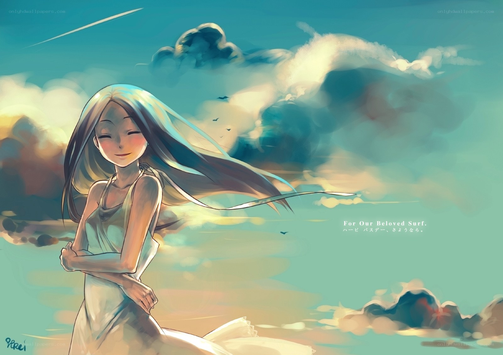 Anime girl on beach