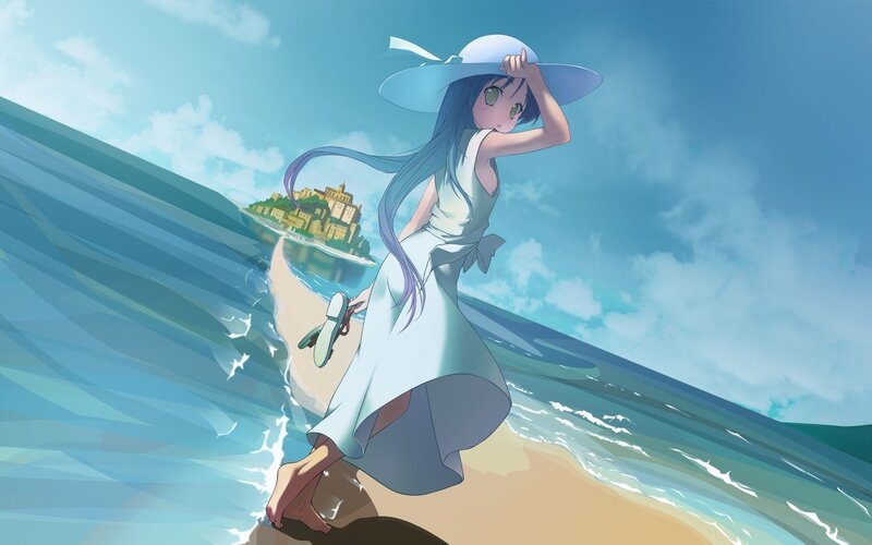 anime girl on beach