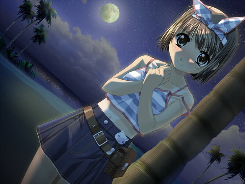 anime girl on beach at night