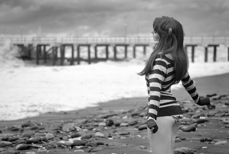 Anime Girl on Beach — Black
