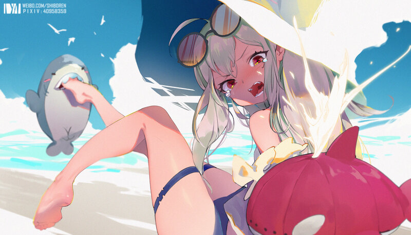 Anime Girl on Beach — Blue, Dramatic, Afternoon