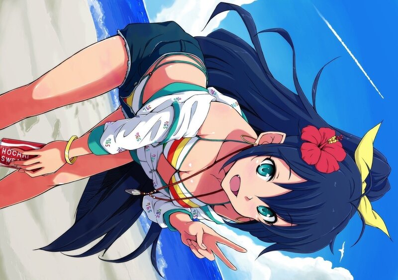 Anime Girl on Beach — Blue, Playful