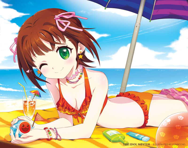 Anime Girl on Beach — Blue, Relaxed, Summer
