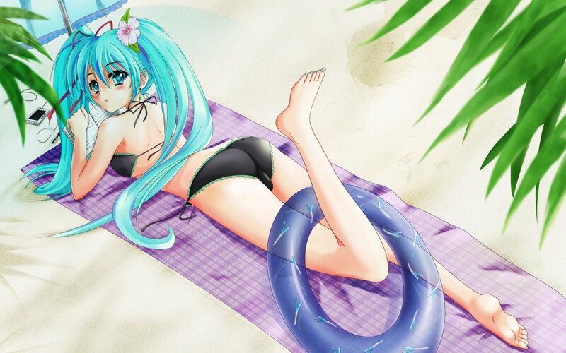 Anime Girl on Beach — Blue, Relaxed