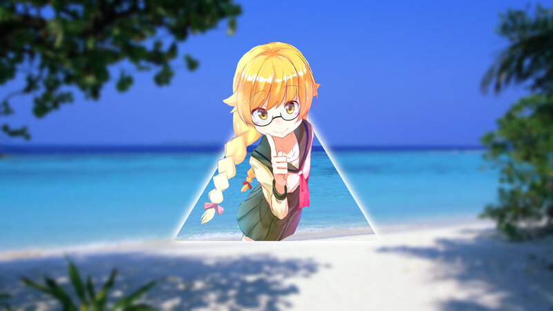 Anime Girl on Beach — Blue, Serene, Afternoon, Digital Art, Trees