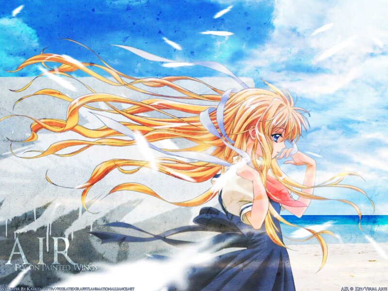 Anime Girl on Beach — Blue, Serene, Afternoon, Long Hair