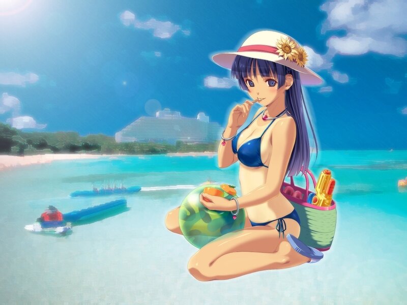 Anime Girl on Beach — Blue