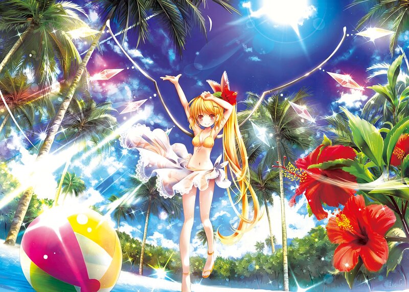 Anime Girl on Beach — Blue, Vibrant