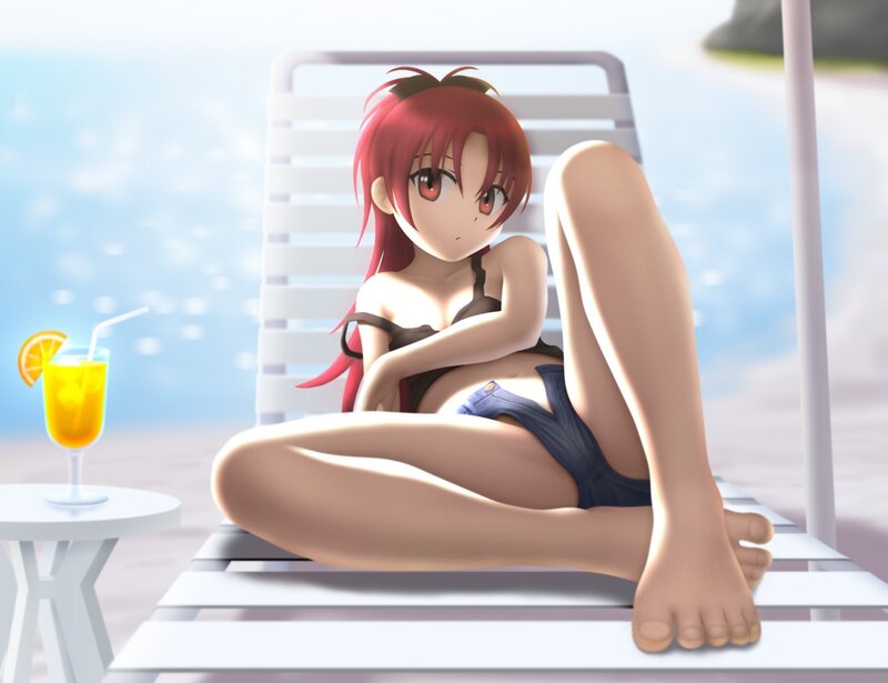 anime girl on beach chair