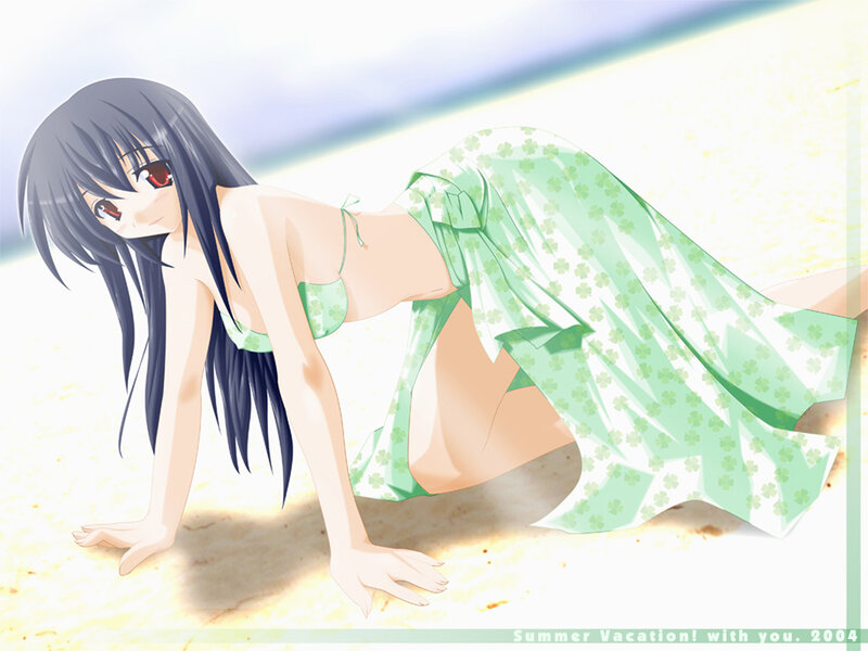 Anime Girl on Beach — Green, Relaxed