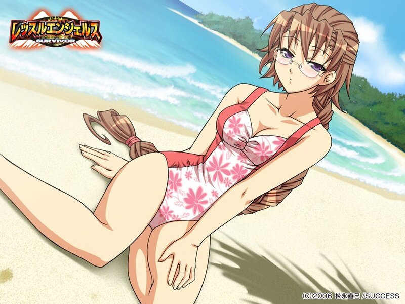 Anime girl on beach in swimsuit