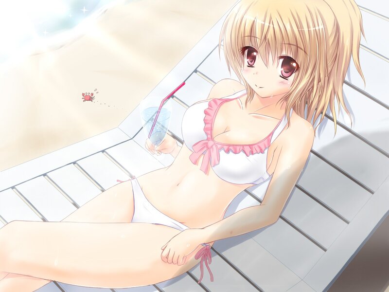 Anime girl on beach lounge