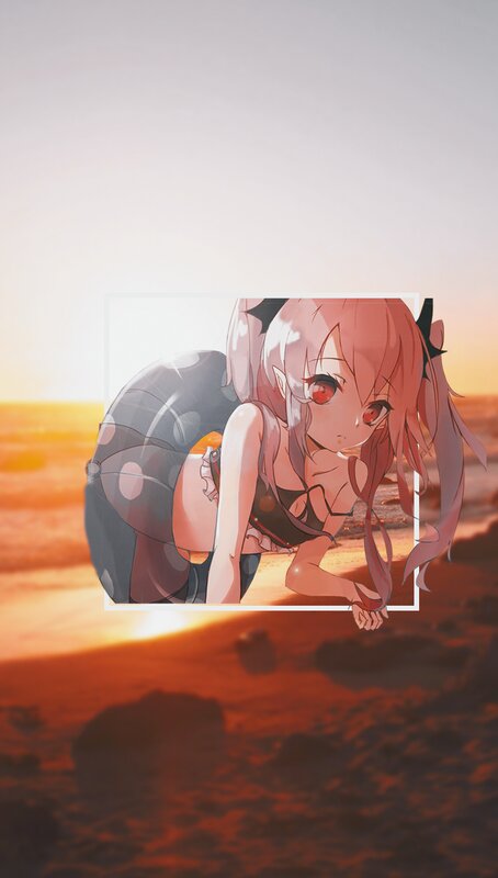 Anime Girl on Beach — Orange, Dramatic, Sunset, Inflatable Ring