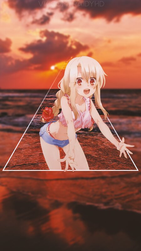 Anime Girl on Beach — Orange, Dramatic, Sunset, Ocean