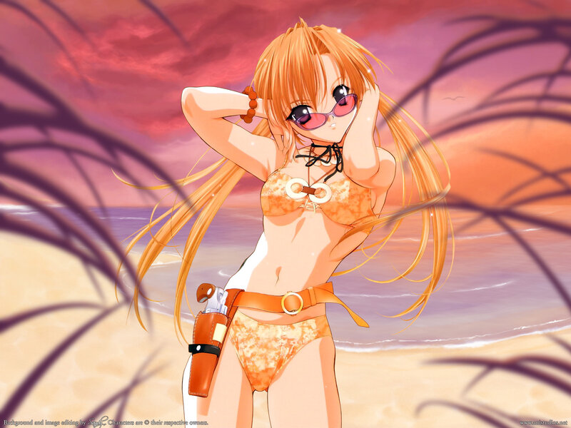 Anime Girl on Beach — Orange, Dramatic, Sunset, Sunglasses