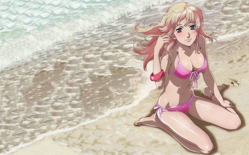 Anime Girl on Beach — Pink, Calm