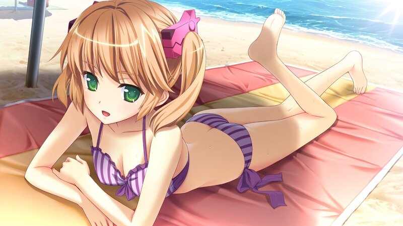 Anime Girl on Beach — Pink, Relaxed