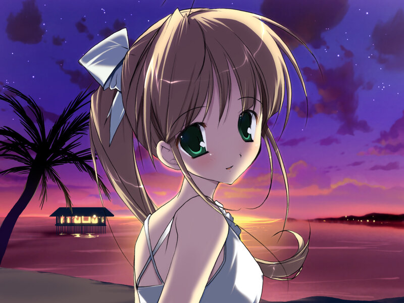Anime Girl on Beach — Purple