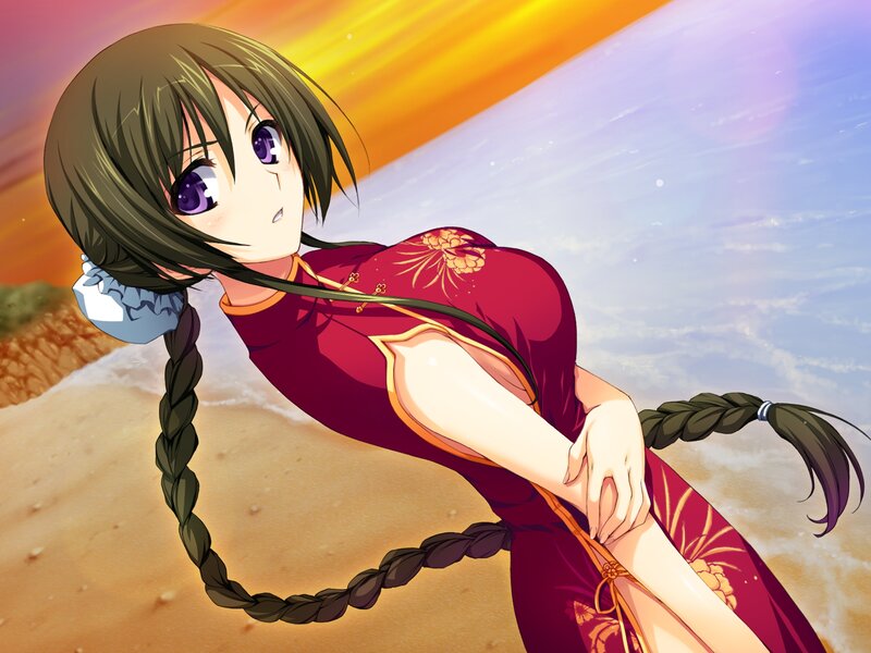 Anime Girl on Beach — Red
