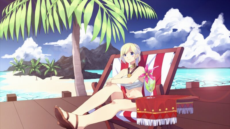 Anime girl on beach vacation