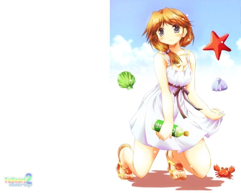 Anime Girl on Beach — White, Serene