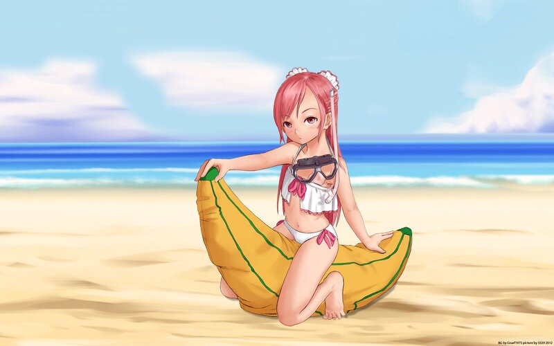 Anime girl on beach with banana